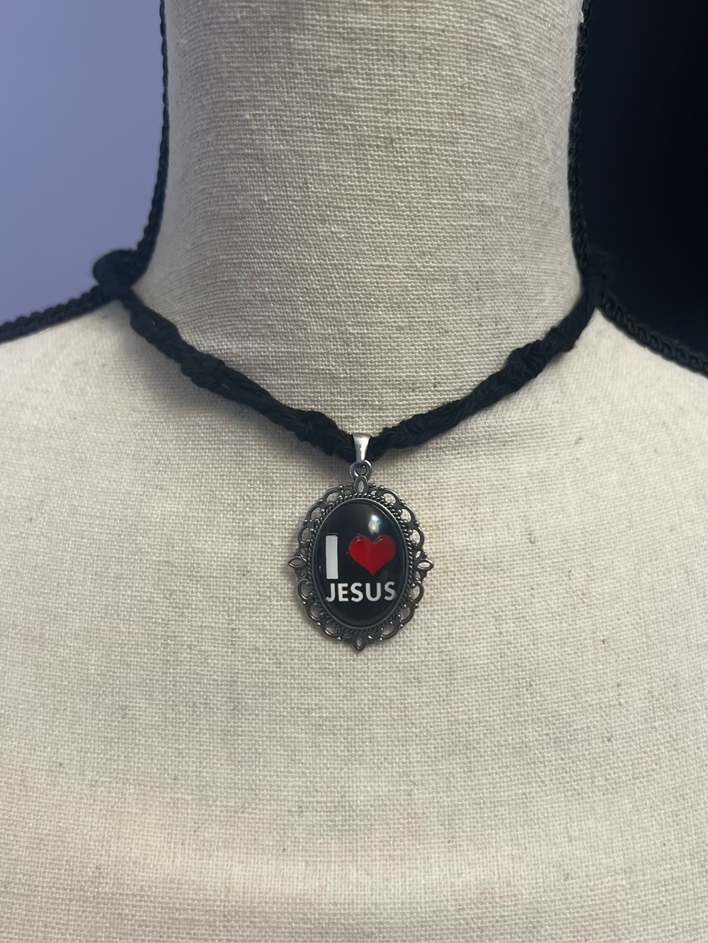 I Love Jesus Black Pendant Necklace - Religious Women Jewelry - Picture 2 of 2